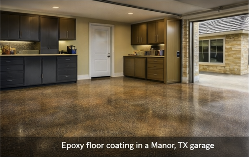 Epoxy floor coating in a Manor, Texas garage