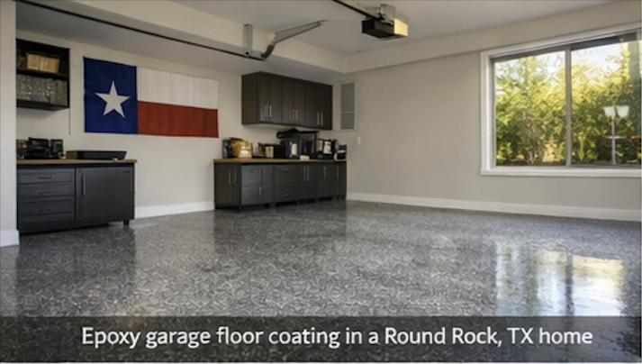 Professional epoxy garage floor coating in a Round Rock, Texas home