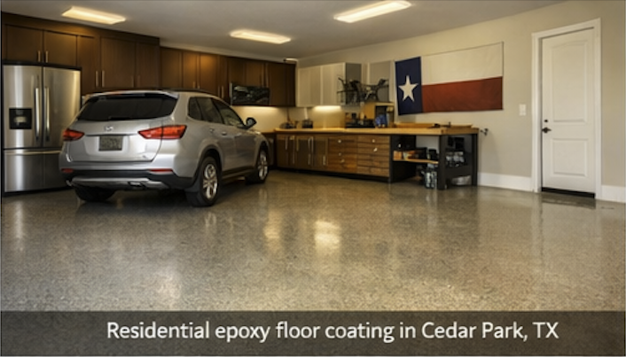 Residential epoxy floor coating in Cedar Park, Texas garage